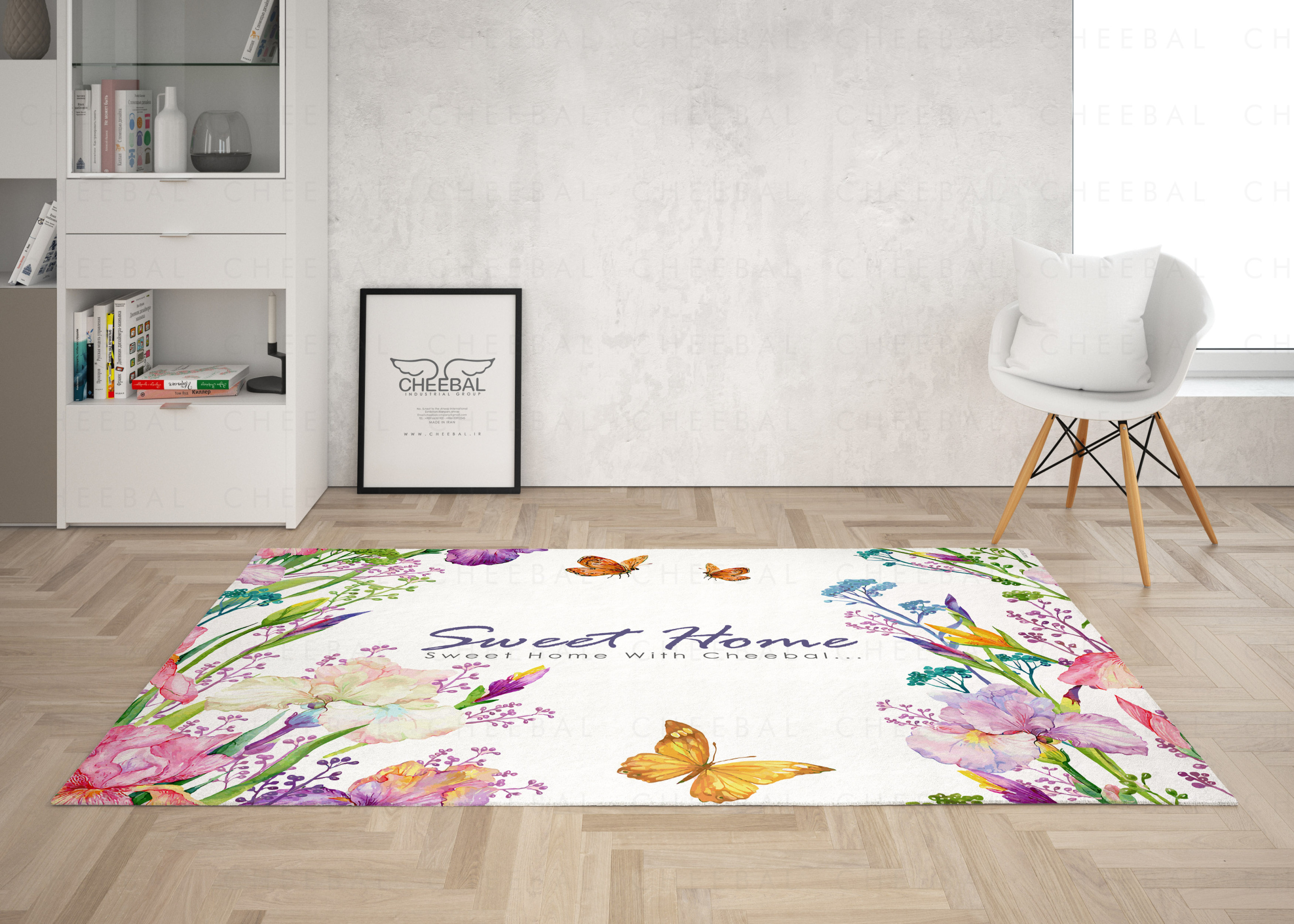  فرش اتاق خواب رنگ بنفش مدل گل و پروانه 